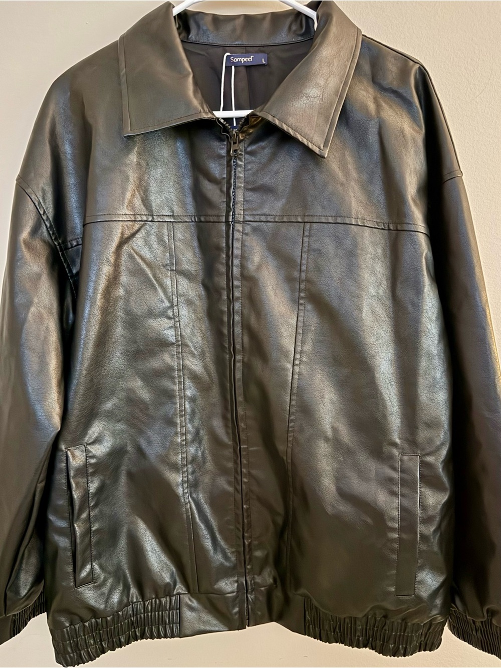 NWT Sampeel Black Faux Leather Jacket Oversized Shacket Moto Coat Size L